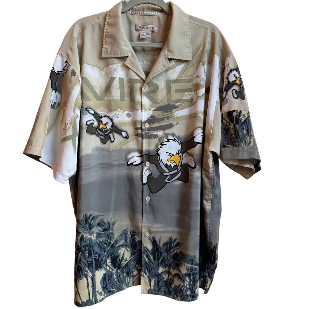 VTG Y2K Avirex Eagle Graphic Button Up Men XL Military Streetwear All Over Print